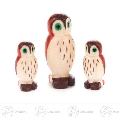 Miniatur Eulenfamilie (3) H=ca 3,5 cm NEU Erzgebirge Weihnachtsfigur Holzfigur