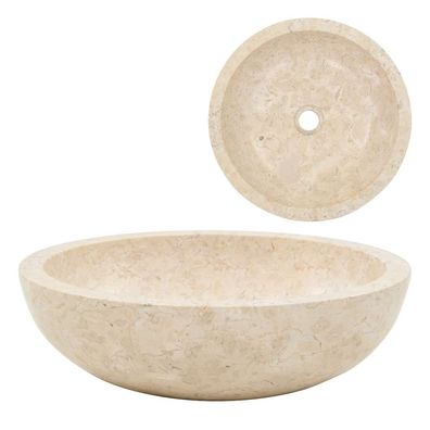 Waschbecken Rund 40x12 cm Marmor Creme handgefertigt mit glatter Oberfläche