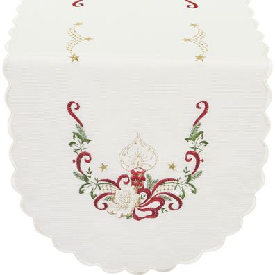 Tischläufer Weihnachten Plauener Spitze Tischdecke Oval 40x85 Stickerei Rot Gold