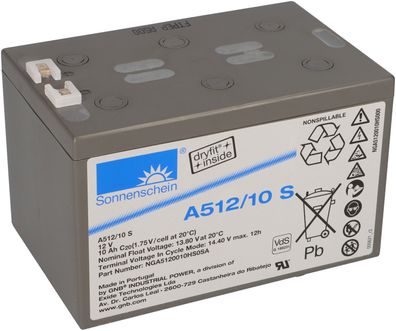 Sonnenschein Bleigel Akku 12V 10Ah Dryfit A512/10,0S Faston 4,8 VdS Zulassung