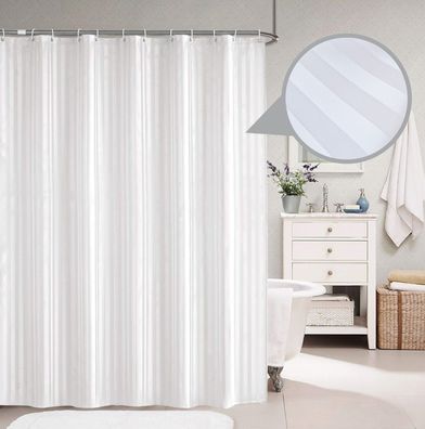 Edler Textil Duschvorhang gestreift Damast Weiss inkl. Ringe - 8 Maße zur Auswahl