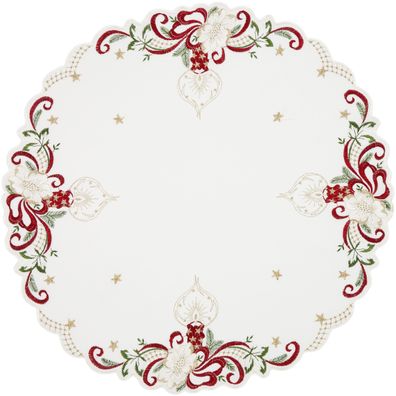 Tischdecke Weihnachten Plauener Spitze Rund 52 cm Mitteldecke Stickerei Rot Gold