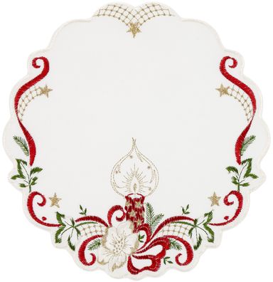 Tischdecke Weihnachten Plauener Spitze Rund 28 cm Mitteldecke Stickerei Rot Gold