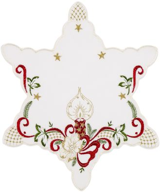 Tischdecke Weihnachten Plauener Spitze Stern 33 cm Mitteldecke Stickerei Rot Gold