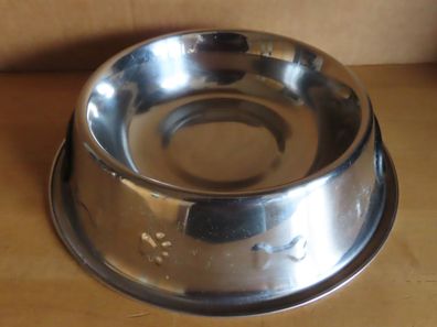 Futternapf silber Metall Knochen + Pfote als Relief ca.5cm H