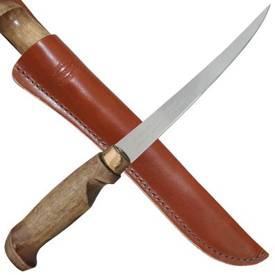 Marttiini Filetiermesser Birkenholz Klinge 15 cm mit Lederscheide Küchenmesser