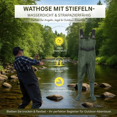 Nylon Waterproof Fishing Waders - Chest Waders with Boots Size 38-46