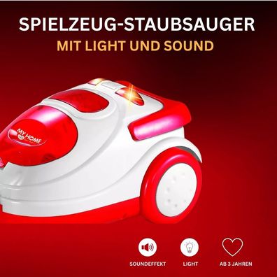 Kinder Rollenspiel-Staubsauger - Realistisches Spielzeug, Rot mit Licht & Sound