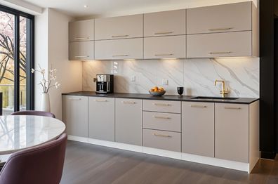 Küchenzeile VERO 260 cm Kaschmir -ABS Kanten- Küche 2,6m, Einbauküche