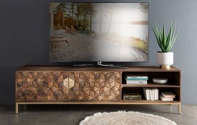 TV Board 190x50cm "Assuan" Mango & Metall goldfarbig WZ-0462