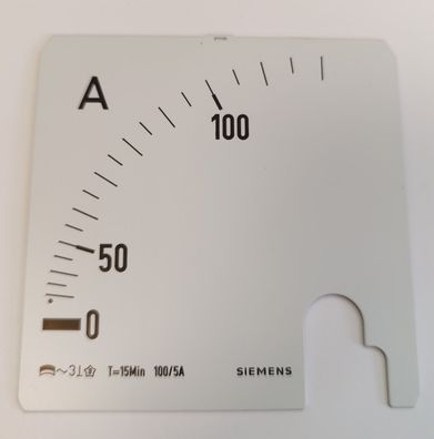 Siemens Wechselskala für Amperemeter (5A-Wandlermessung), Messbereich 100A