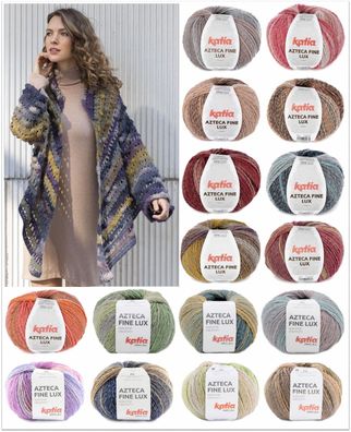 100g Katia Azteca Fine Lux Fantasiegarn mit Schimmer Strick Häkeln GP 99,50€/kg