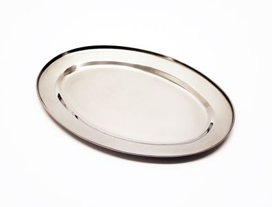 Servierplatte Edelstahl Platte oval Länge 30 cm silberfarben Haushalt Gastrobedarf