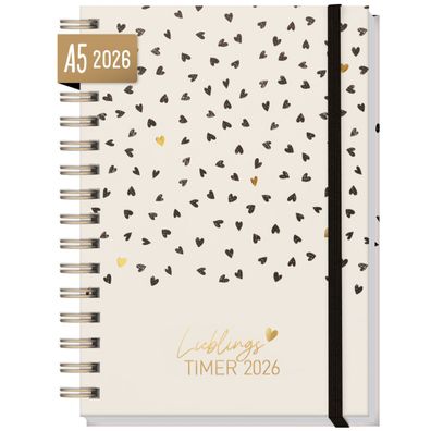 Lieblings-Timer 2026 / A5 / Golden Hearts / Häfft-Verlag