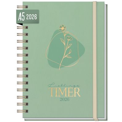 Lieblings-Timer 2026 / A5 / Green Flower / Häfft-Verlag