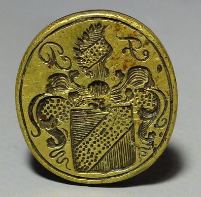 Petschaft Siegel Wachssiegel Siegelstempel mit Wappen rund antik Adel Initialien F.P