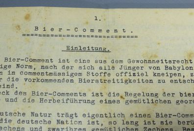 Studentika Bier-Comment Biercomment 26 Seiten Verbindung unbekannt antik