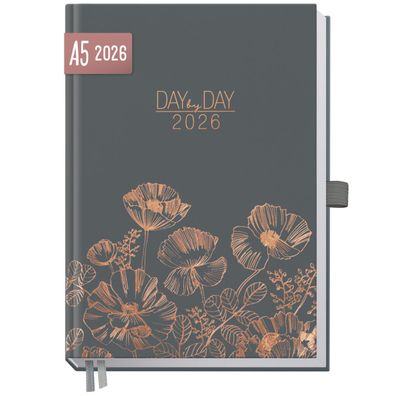 Organizer Day by Day 2026 - 1 Tag/Seite / A5 / Poppy / Häfft-Verlag