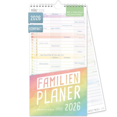 Familienplaner 2026 Kompakt 4-spaltig / Rainbow / Häfft-Verlag