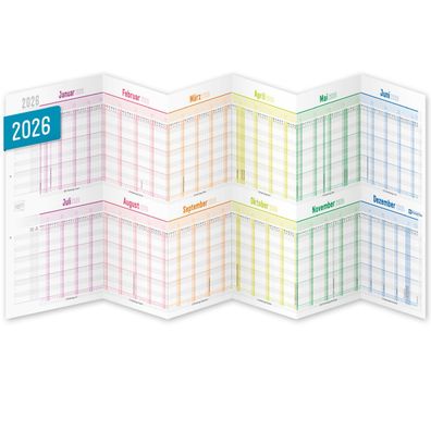 Urlaubs-/Team-Kalender 2026 - A4-Leporello - 89 x 29 cm / Rainbow / Häfft-Verlag