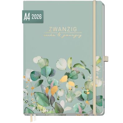 Wochen-Notiz-Timer Maxi 2026 / A4 / Minty Leaves / Häfft-Verlag