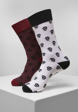 Urban Classics Socken Skull Allover 2-Pack Burgundy/White