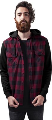 Urban Classics Hemd Hooded Checked Flanell Sweat Sleeve Shirt Black/Burgundy/Black