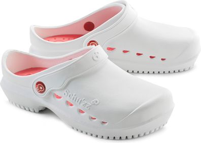 Schu'zz Schuzz Damen Clog Berufsschuhe PROTEC Femme uni Blanc &amp; Corail / Weiß