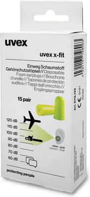 Uvex Gehörschutzstöpsel X-Fit 2112133 Grün Snr 37 Db (21120)-M (15 Stück)