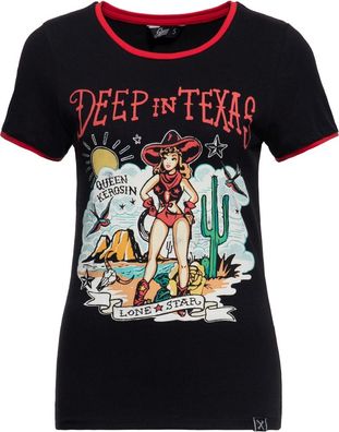 Queen Kerosin Damen Contrast T-Shirt Deep in Texas
