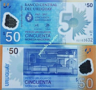 Uruguay 50 Pesos 2017/18 Unc P 100 polymer Serie A 6268#
