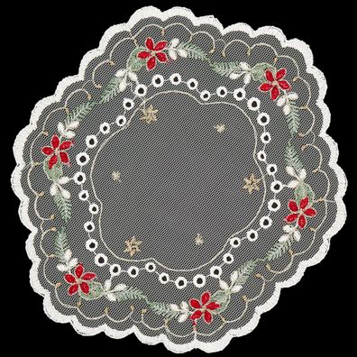 Tischdecke Weihnachten Plauener Spitze Deckchen Tüll Stickerei Gold Rund 20 cm