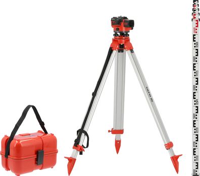 Niwelator optyczny 32x, zasi?g 100m, IP54, w zestawie statyw + ?ata pomiarowa