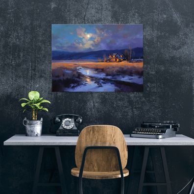 Leinwandbild Landschaft Nacht Haus Leinwand Bilder Wanddeko Wohnzimmer Schlafzimmer