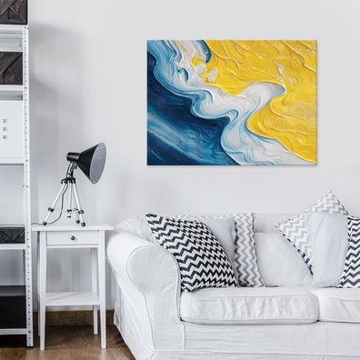 Leinwandbild Abstrakt Gelb Blau Weiß Leinwand Bilder Wanddeko Wohnzimmer Schlafzimmer