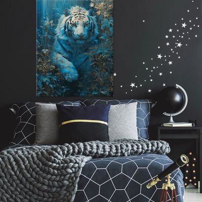Leinwandbild Tiger Blau Weiß Tiere Leinwand Bilder Wanddeko Wohnzimmer Schlafzimmer