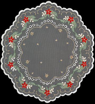 Tischdecke Weihnachten Plauener Spitze Deckchen Tüll Stickerei Gold Rund 30 cm