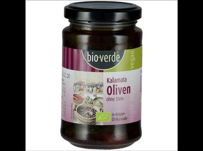 bio-verde Schwarze Kalamata-Oliven ohne Stein mit frischen Kräutern in Öl-Marinad