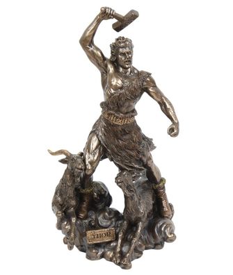 Dekofigur Thor H 30 cm Skulptur Nordischer Donner- Sturmgott mit Hammer & Ziegen