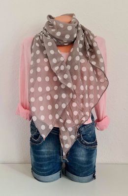 Blogger Italy Schal Tuch Halstuch Baumwolle/Seide asymetrisch Punkteprint Taupe