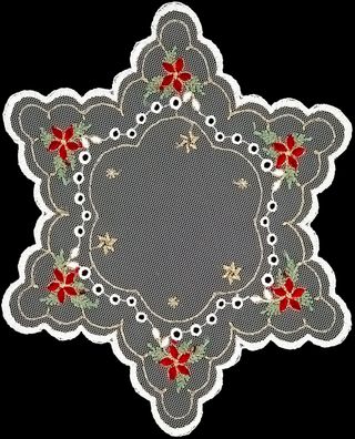 Tischdecke Weihnachten Plauener Spitze Deckchen Tüll Stickerei Gold Stern 20 cm