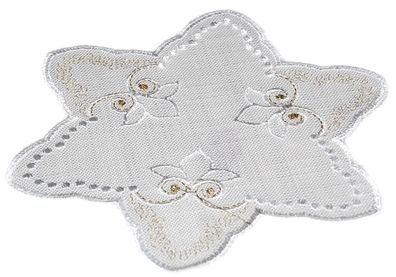 Tischdecke Weihnachten Plauener Stickerei Gold Stern 20 cm Untersetzer Deckchen