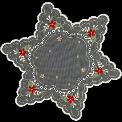 Tischdecke Weihnachten Plauener Spitze Deckchen Tüll Stickerei Gold Stern 30 cm
