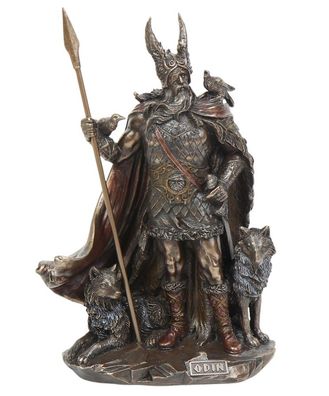 Dekofigur Odin H 25 cm Skulptur Nordischer Gott mit Raben & Wölfen Mythologie