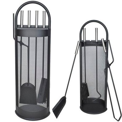 Kaminbesteck Set 5-teilig mit Ständer Schürhaken Zange Schaufel Bürste