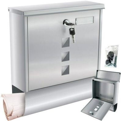 Briefkasten Edelstahl A4 Postkasten mit Zeitungsfach Wandmontage silber