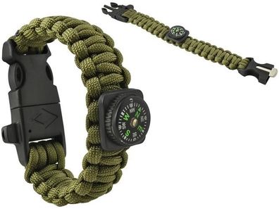 Survival Armband 5in1 Paracord mit Feuerstarter Kompass Messer Pfeife