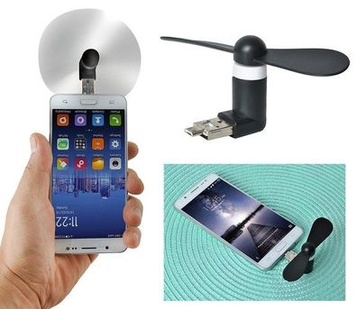 Mini Ventilator USB microUSB 2in1 tragbarer Lüfter für Handy & Powerbank