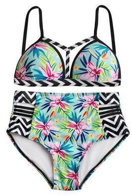 Badeanzug Damen S High Waist Bikini Push Up Schwarz Figurformend