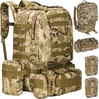 Militär Rucksack 45L Camo Tactical Army Backpack MOLLE Outdoor mit Taschen